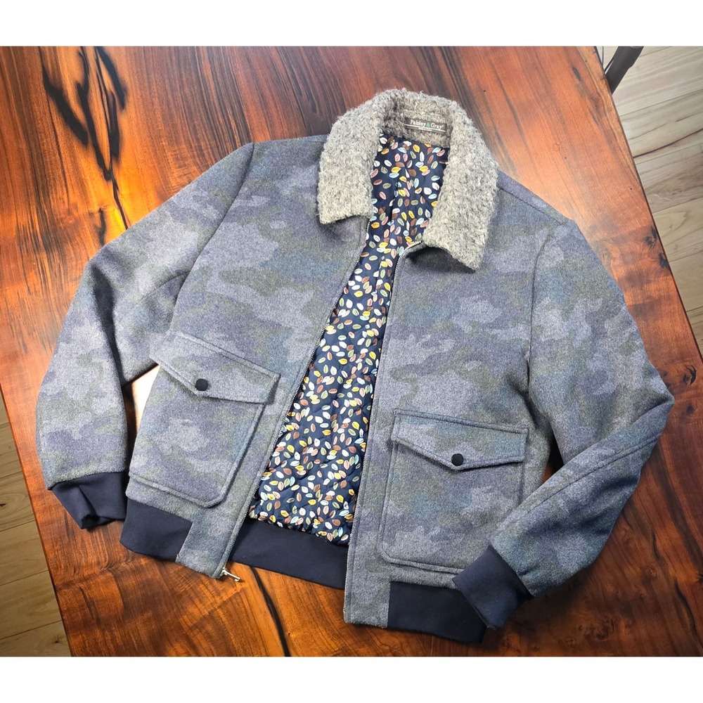 Paisley & Gray Mens Camo Wool Blend Bomber Sherpa Streetfashion Utility Y2k